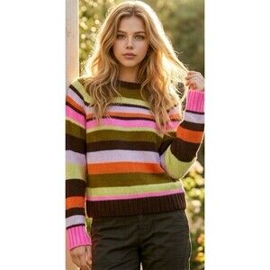 $288 Women’s Multicolor Striped Crew Neck Raglan Pullover Sweater Size S NWT